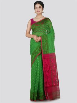 PinkLoom - Women's Soft Cotton Jamdani Saree Without Blouse Piece, Green