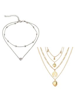 Jewels Galaxy - Jewellery For Women Gold and Silver-Plated Layered Necklace (Set of 2)
