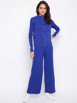 IKI CHIC - Blue Wide Knit High Neck Zipper Sweatshirt And Trouser (Set of 2)