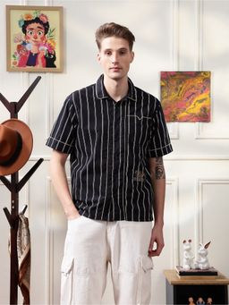 Eszett - Black Stripes Speed Embroidered Oversized Shirt