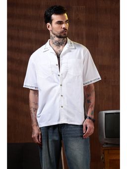 Eszett - Floral Chain Embroidery White Cuban Shirt