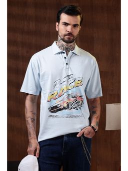 Eszett - Race Dyed Blue Oversized Polo T-Shirt