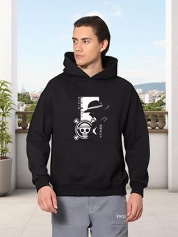 Glito - Black Men Solid Graphic Printed Sweatshirt Hoodie