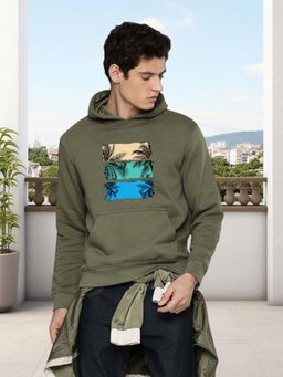 Glito - Olive Men Graphic Printed Sweatshirt Hoodie