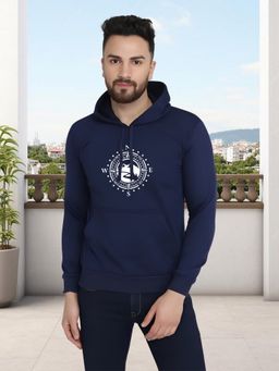 Glito - Navy Blue Men Graphic Printed Sweatshirt Hoodie