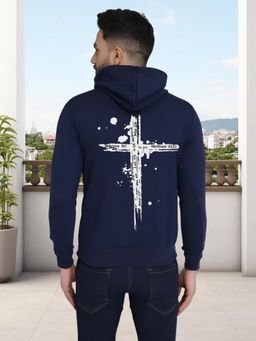 Glito - Navy Blue Men Graphic Printed Sweatshirt Hoodie
