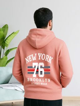 Glito - Peach Men Graphic Printed Sweatshirt Hoodie