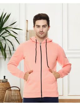 Glito - Peach Men Solid Sweatshirt Zipper Hoodie