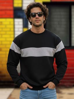 LEOTUDE - Black Full Sleeve Color Block Men Sweatshirt