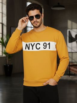 LEOTUDE - Mustard Full Sleeve Printed Men Sweatshirt