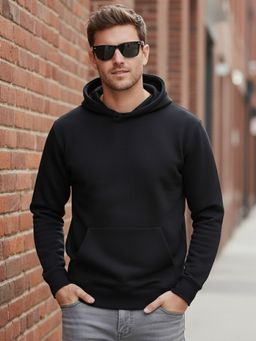 LEOTUDE - Black Full Sleeve Solid Men Hoodie