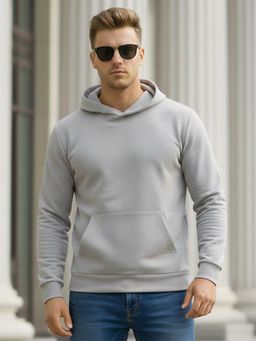 LEOTUDE - Grey Full Sleeve Solid Men Hoodie