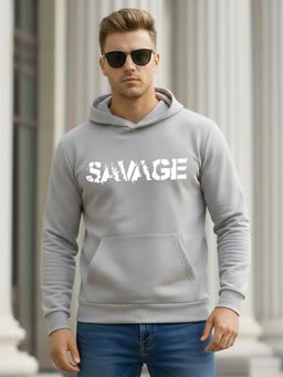 LEOTUDE - Grey Full Sleeve Printed Men Hoodie