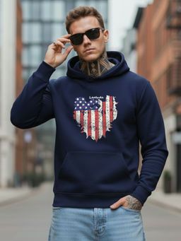 LEOTUDE - Navy Blue Full Sleeve Graphic Printed Men Hoodie