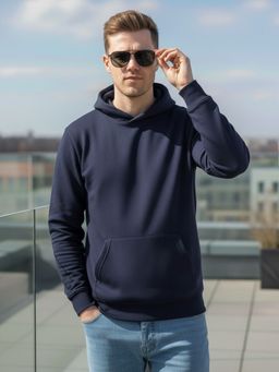 LEOTUDE - Blue Full Sleeve Solid Men Hoodie