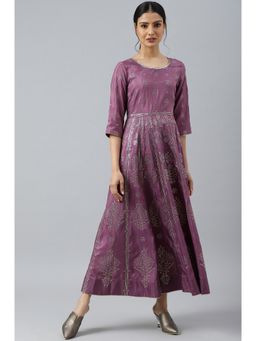 W - Purple Festive Gathered Shantung Sequined Dress