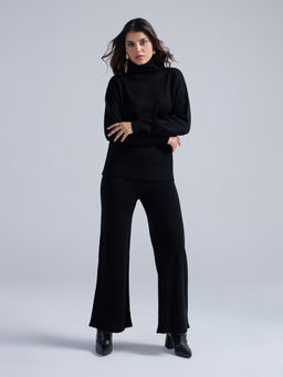 Twenty Dresses by Nykaa Fashion - Black Turtle Neck Boxy Top and Wide Leg Pants Co Ord Set