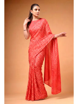 LooknBook Art - Red Satin Geometric Saree With Unstitched Blouse