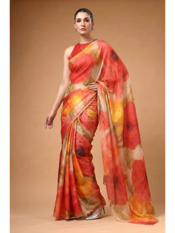 LooknBook Art - Multi-Colour Satin Floral Saree With Unstitched Blouse