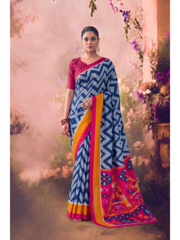 LooknBook Art - Blue Silk Geometric Saree With Unstitched Blouse