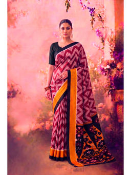LooknBook Art - Maroon Silk Geometric Saree With Unstitched Blouse