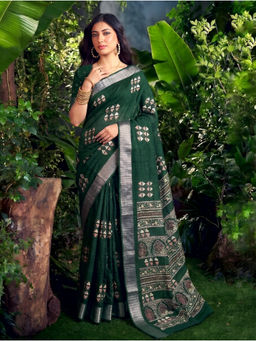 LooknBook Art - Green Poly Silk Woven Saree With Unstitched Blouse