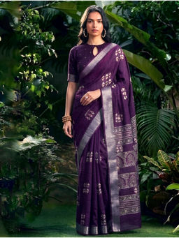 LooknBook Art - Wine Poly Silk Woven Saree With Unstitched Blouse