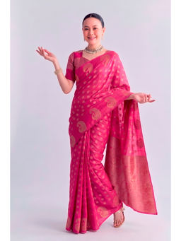 LooknBook Art - Pink Silk Woven Saree With Unstitched Blouse
