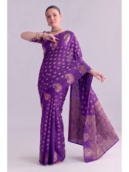 LooknBook Art - Purple Silk Woven Saree With Unstitched Blouse