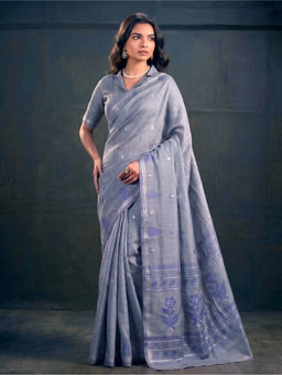 LooknBook Art - Grey Cotton Silk Woven Saree With Unstitched Blouse