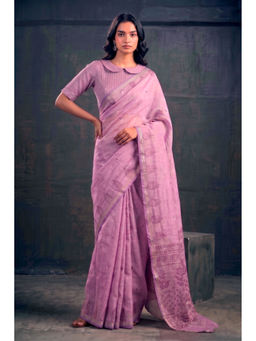 LooknBook Art - Lavender Cotton Silk Woven Saree With Unstitched Blouse