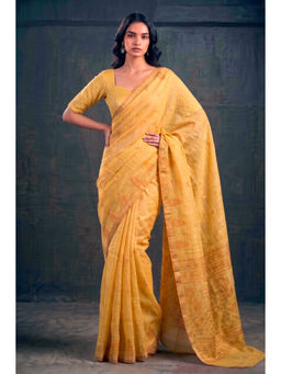 LooknBook Art - Yellow Cotton Silk Woven Saree With Unstitched Blouse