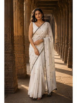 AMRUTKALA SAREES - White Linen Printed Saree With Unstitched Blouse