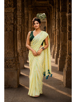 AMRUTKALA SAREES - Green Linen Stripes Saree With Unstitched Blouse