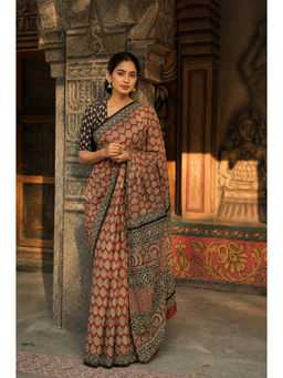AMRUTKALA SAREES - Red Linen Printed Saree With Unstitched Blouse