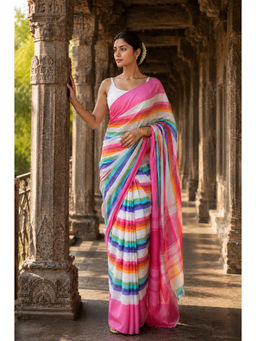 AMRUTKALA SAREES - Multi-Colour Linen Stripes Saree With Unstitched Blouse