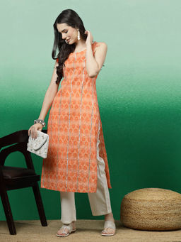 Rama's - Womens Staright Fit Printed Cut Sleeve Kurta