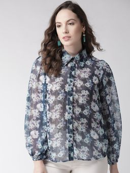 Twenty Dresses by Nykaa Fashion - Navy Blue The Sheer Glaze Floral Top