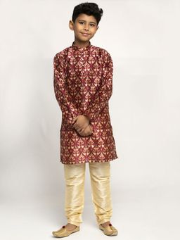 Kraft India - Boys Maroon Color Printed Silk Kurta with Churidar (Set of 2)