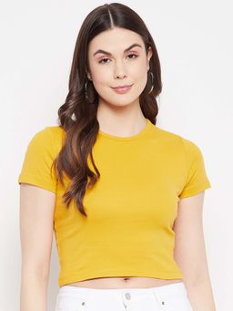 Madame - Mustard Color Cotton Half Sleeve Top for Women