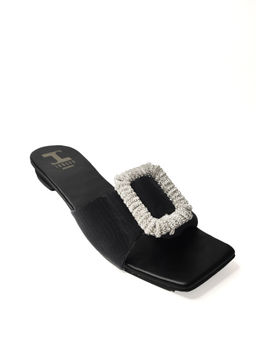 IRUSSH - Embellished Diamond Brooch Black Flats