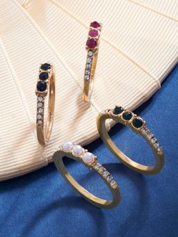Accessorize London - Women's Multi Willow Set of 4 Gems & Pearls Rings