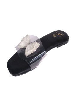 Sana K Luxurious Footwear - Black Butterfly Open Toe Slip-On Flats