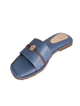 Sana K Luxurious Footwear - Blue Open Toe Slip-On Flats