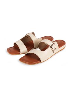Ek_agga - White Two Strap Solid Flats