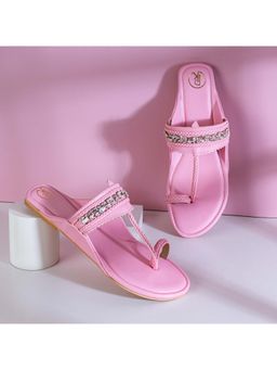 PREET KAUR - Pink Embellished Kolhapuris