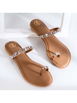 PREET KAUR - Tan Embellished Thumb Flats