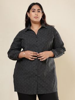Amydus - Plus Size Ash Black Denim Cotton Shirt