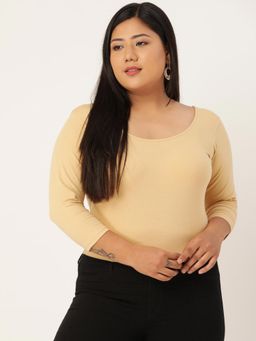 theRebelinme - Plus Size Womens Beige Solid Crop Fitted Top