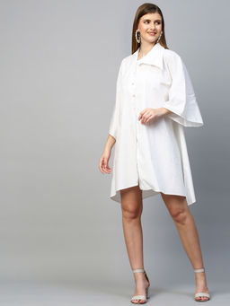 Echke - Dress With Asymmetric Flap Collar And Flared Sleeves